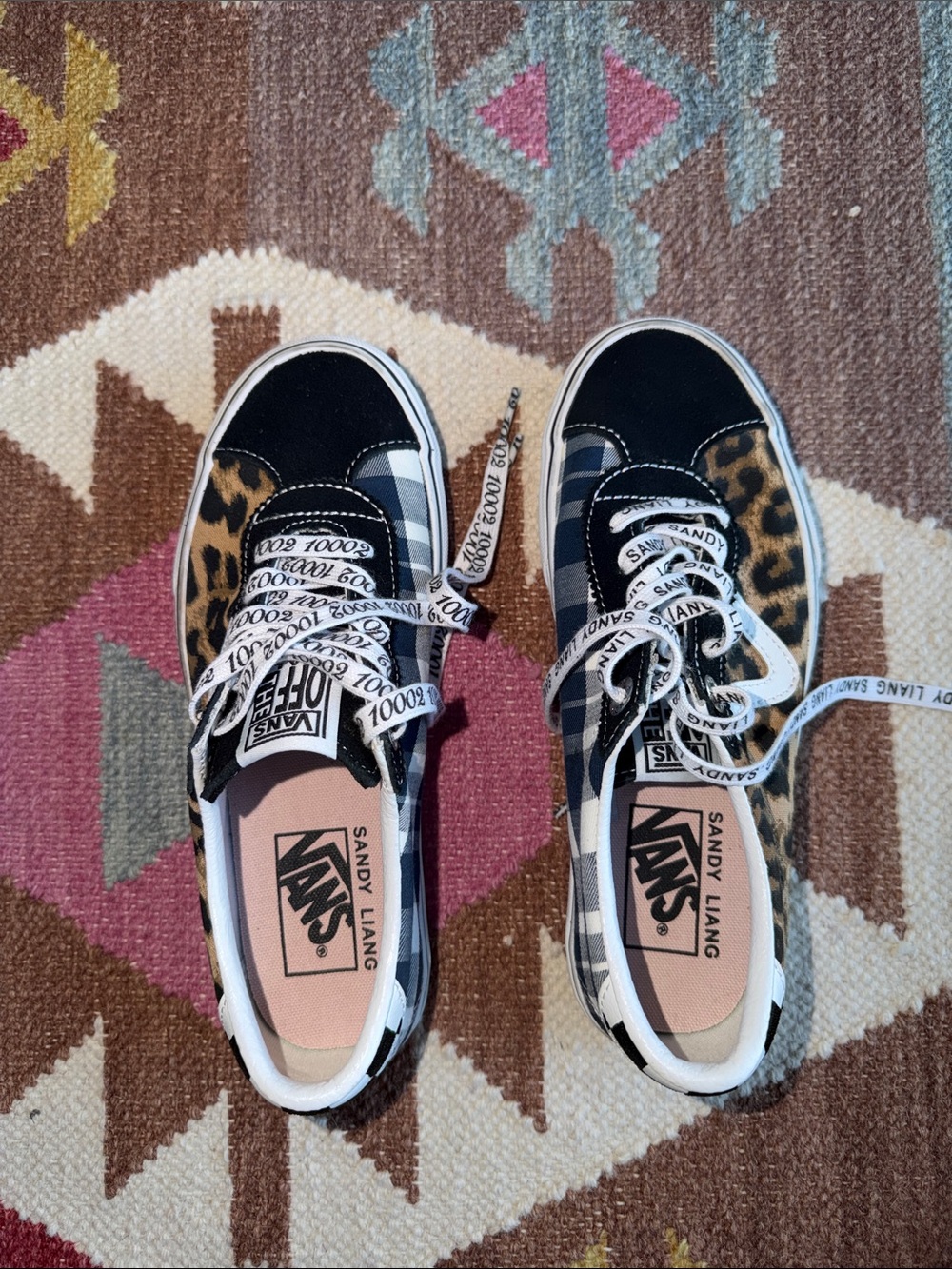 Vans x Sandy Liang Mixed Checker & Leopard Low Top Sneakers - Black/White/Tan